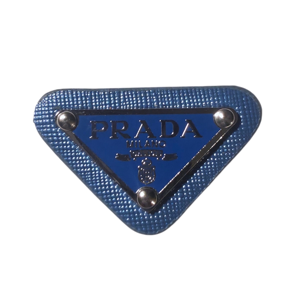 Prada Triangle Patch Designer Metal Charm Vintage Logo Replacement Blue